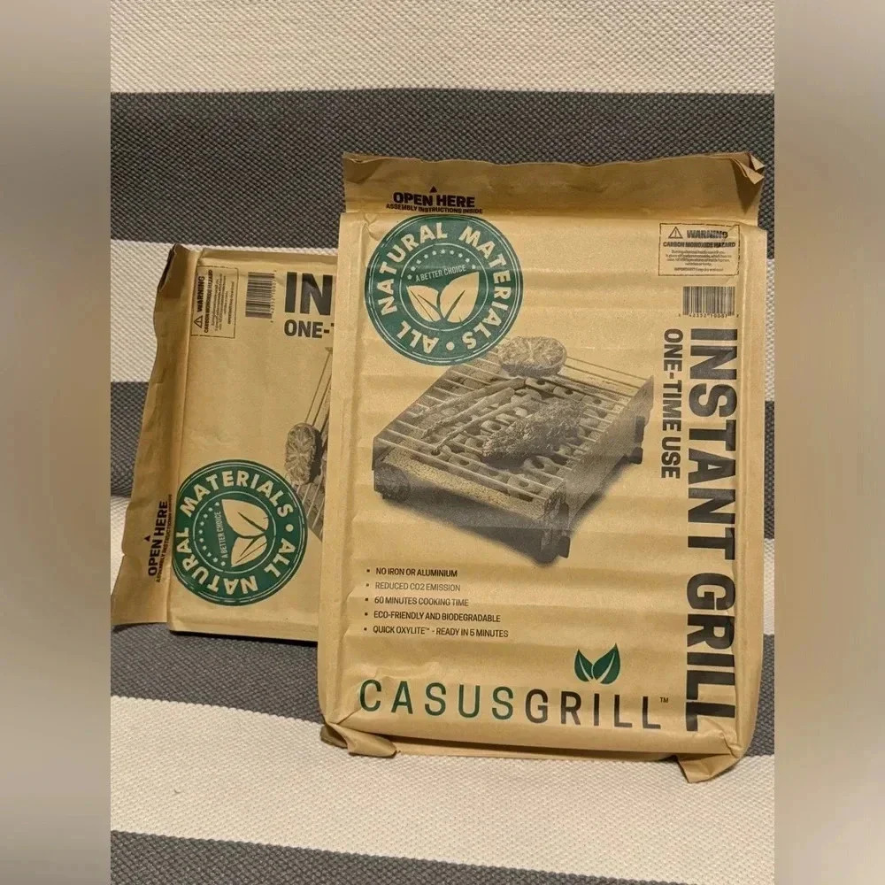 2 Pack CASUSGRILL Instant One Hour Eco Friendly Biodegradable Disposable Grill.